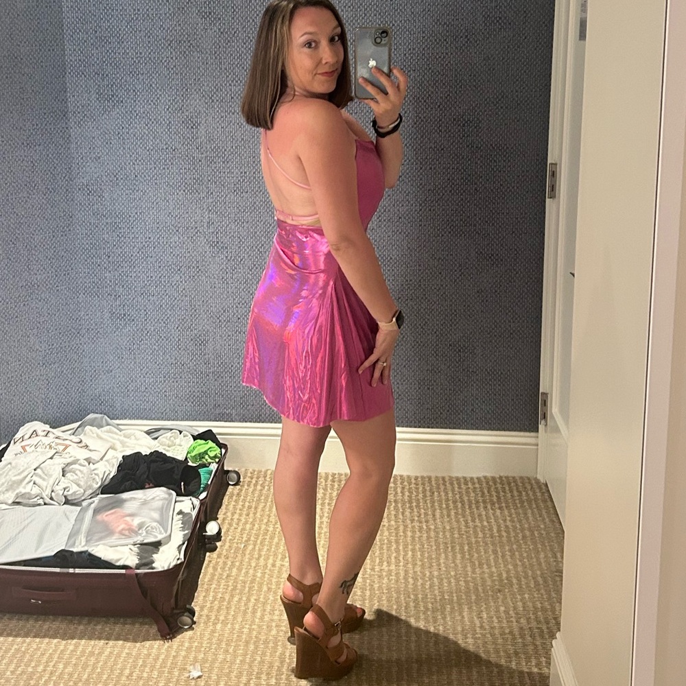 SHEIN Pink Ruched Strapless Sundress